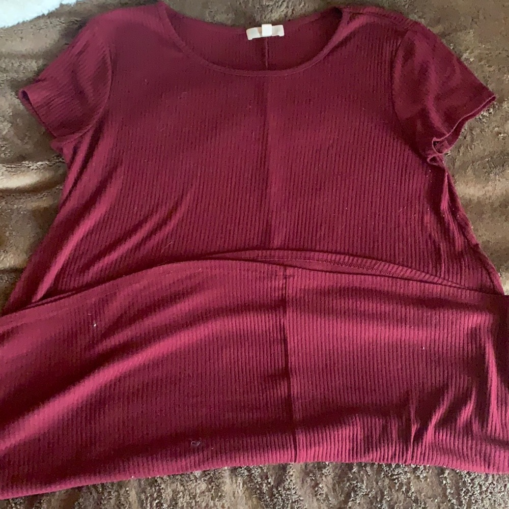 maroon dress.